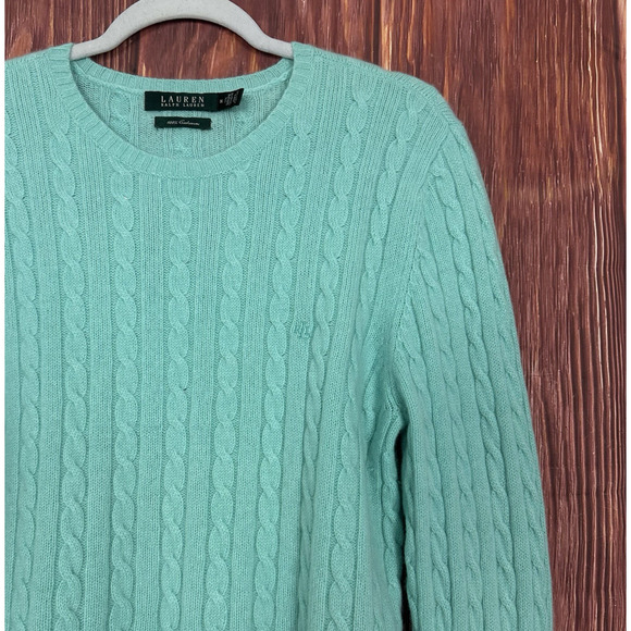 Polo Ralph Lauren 100% Cashmere Cable Knit Sweater Turquoise Mint Geen Size XL - Picture 1 of 5